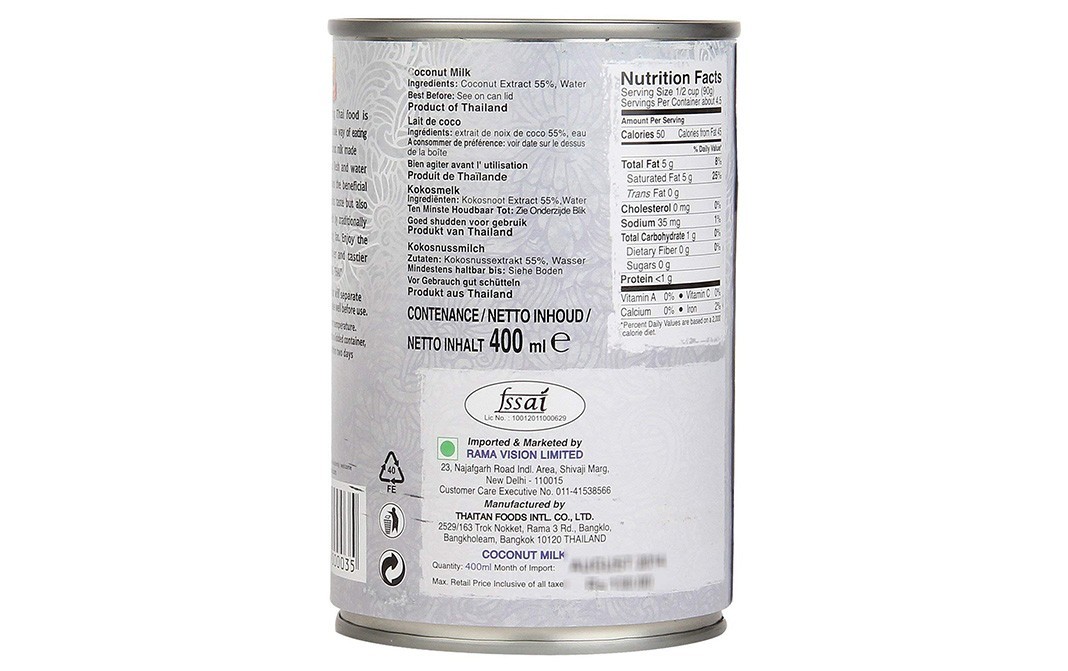Real Thai Coconut Milk    Tin  400 millilitre